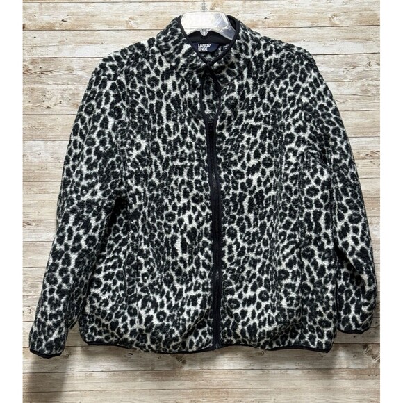 Lands' End Jackets & Blazers - Lands End Womens 2X Leopard Print Zip Up Fleece Jacket with Zip Pockets
